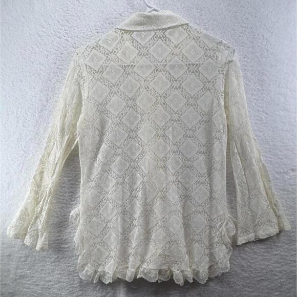 Cream Lace Button Up Long Sleeve Blouse Womens Bohemian Cottage - Picture 2 of 5